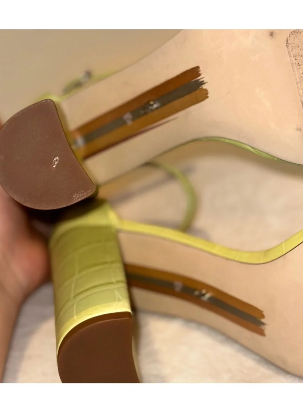 Sam Edelman Yaro 9 Lime Croc-Embossed Ankle-Strap Block Heels
